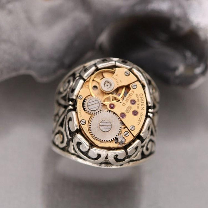 Mechanical Clock Design Metal Gear Men's and Women's Ring