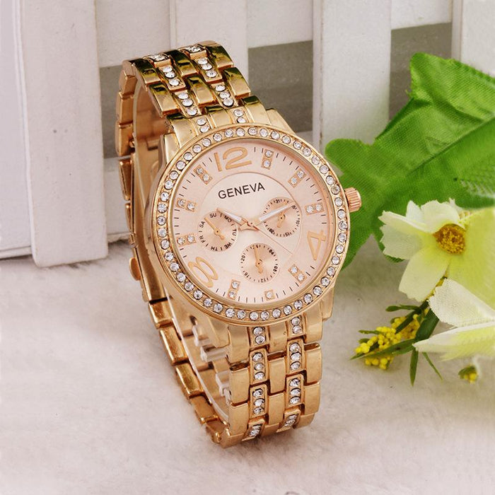 Female Rhinestone Stainless Steel Luxury Quartz Wristwatch