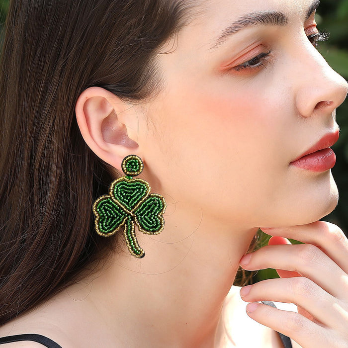 Bohemian Hand Woven Clover Rice Bead Earrings