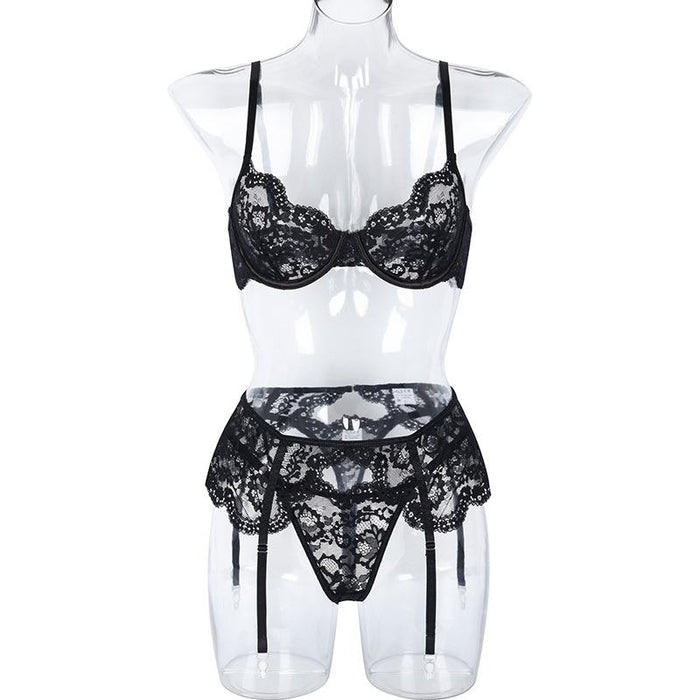 Sexy Lingerie Women's Lace Push Up Underwear Three-piece Set