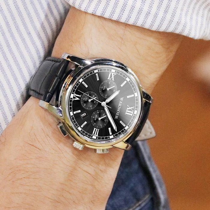 Men's Watches Quartz Leather Strap Elegant Luminous Date Wristwatch