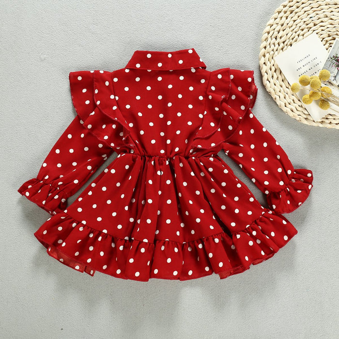 Girls' Long Sleeved Dot Dress Lapel Children's Skirt