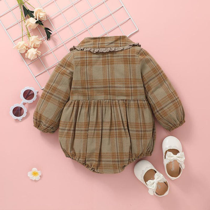 Baby Cute Plaid Khaki Romper