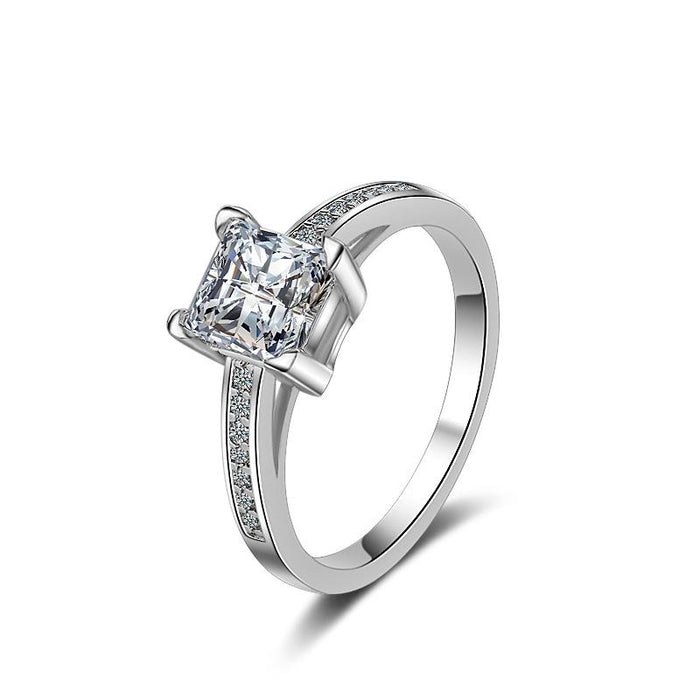 New Simple Four-Claw Square Zircon Proposal Ring