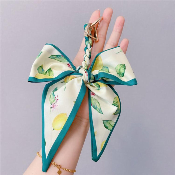 Fruit Pattern Bow Car Key Chain Fabric Keychain Bag Pendant