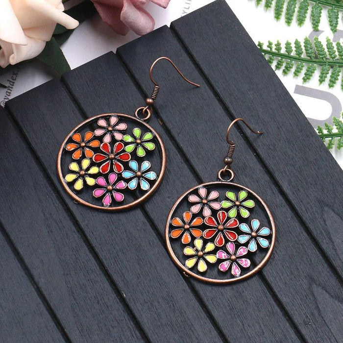 Fashion Round Hollow Flower Alloy Earrings Jewelry