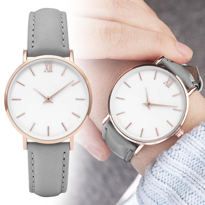 Women Fashion Simple Watches Casual Leather Ladies Female Clock