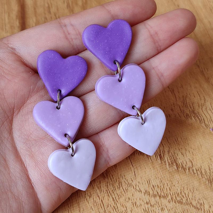 Handmade Heart-shaped Gradient Color Love Soft Ceramic Earrings