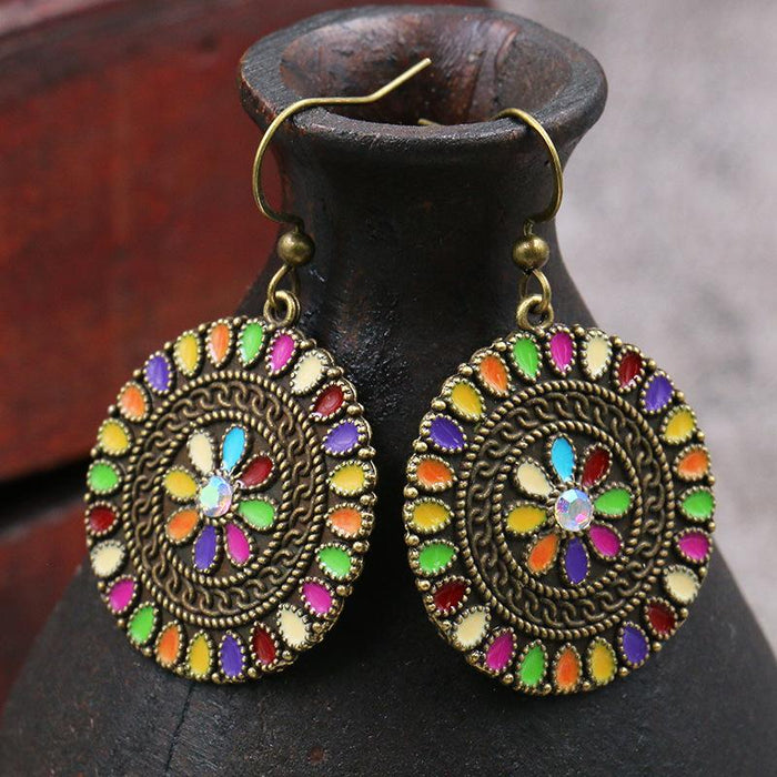 Alloy Geometric Round Vintage Flower Rhinestone Earrings