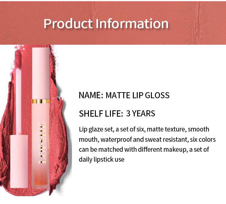 6-colour non stick cup matte lip enamel lipstick