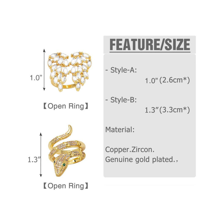 Light Luxury and High Feeling Diamond Angel Wing Ring Snake Ring