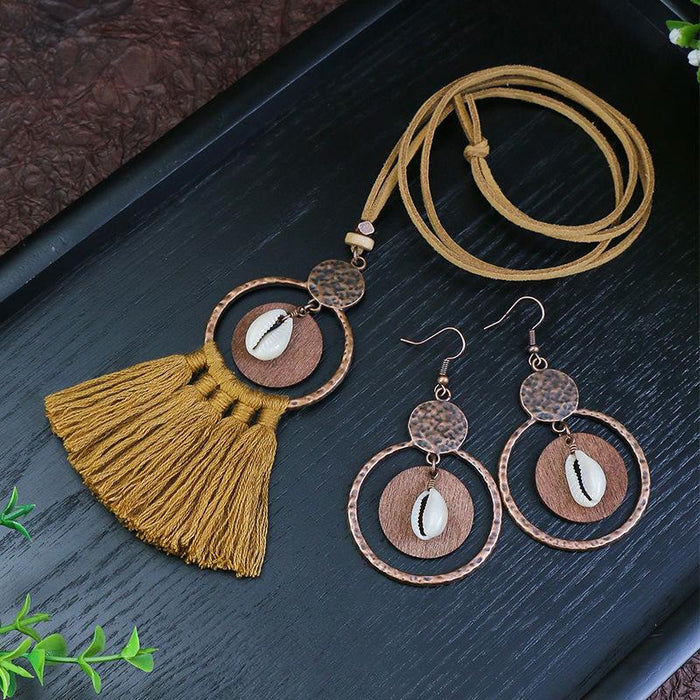 Fashion Exaggerated Geometric Hollowed Tassel Pendant Necklace Earrings Set