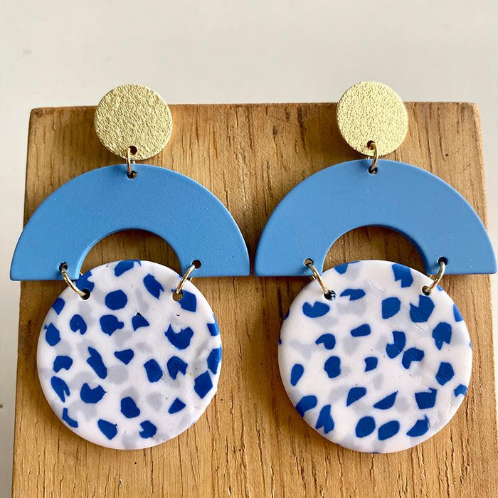 Soft Pottery Round Semicircle Splicing Modern Earrings