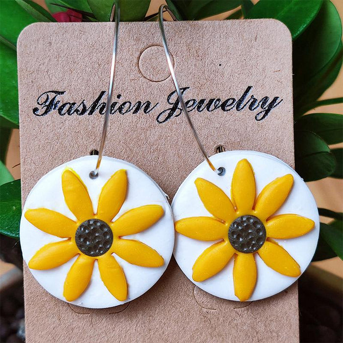 Spring and Summer Wind Sunflower Hand Made Flower Soft Pottery Earrings