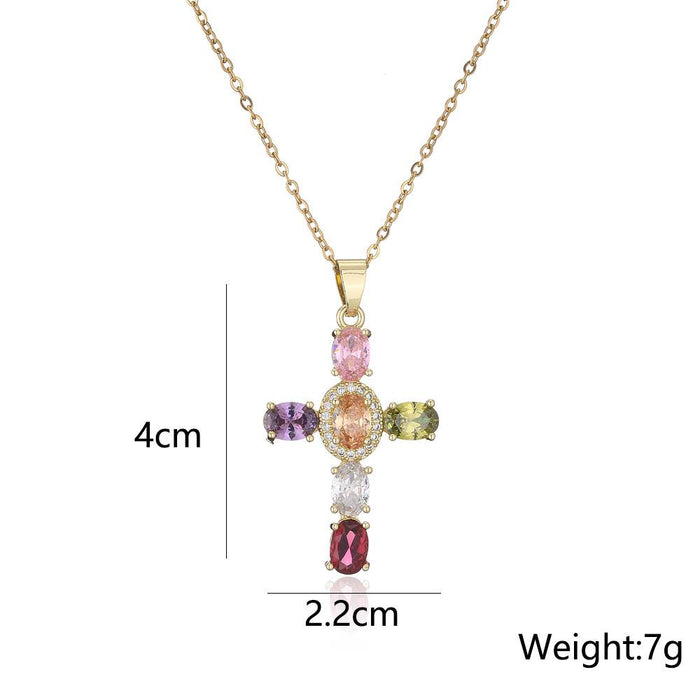 Fashion Personalized Color Zircon Cross Pendant Necklace