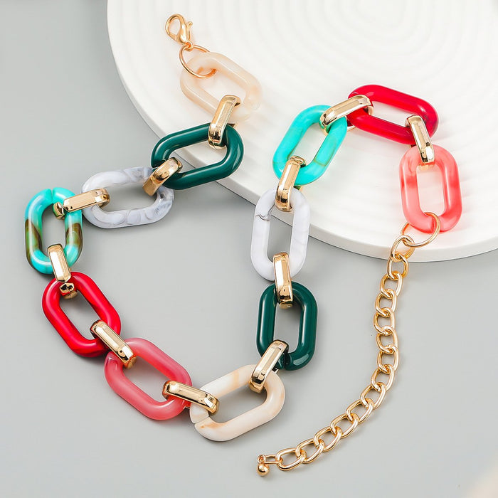 Women's Fashion Boho Chain Multicolour Resin Necklace