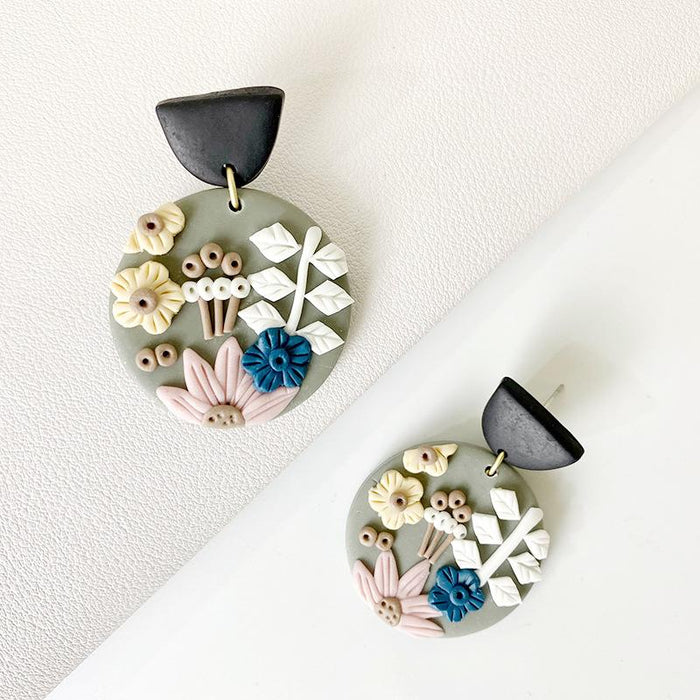 New Creative Colorful Flower Geometric Soft Pottery Earrings