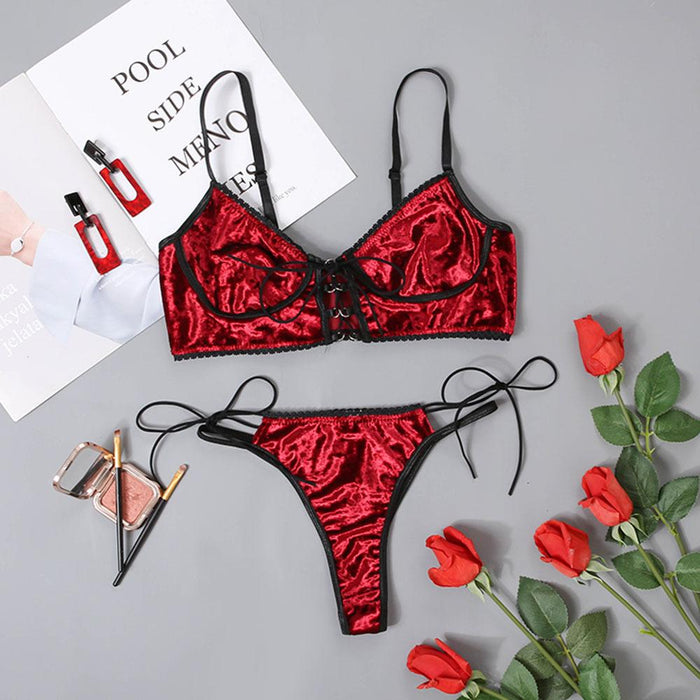 Sexy Lingerie Fashion Velvet Strap Underwear Set