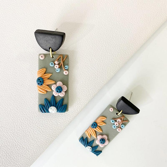 New Creative Colorful Flower Geometric Soft Pottery Earrings