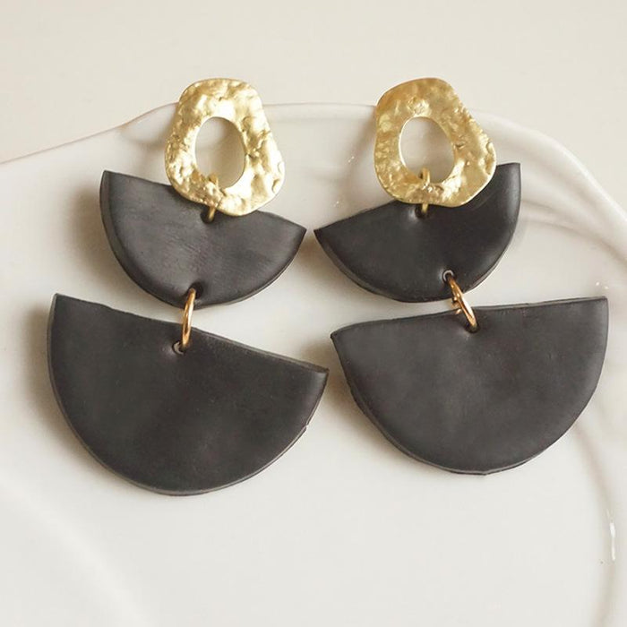 Semicircle Metal Handmade DIY Geometric Soft Pottery Earrings Earrings