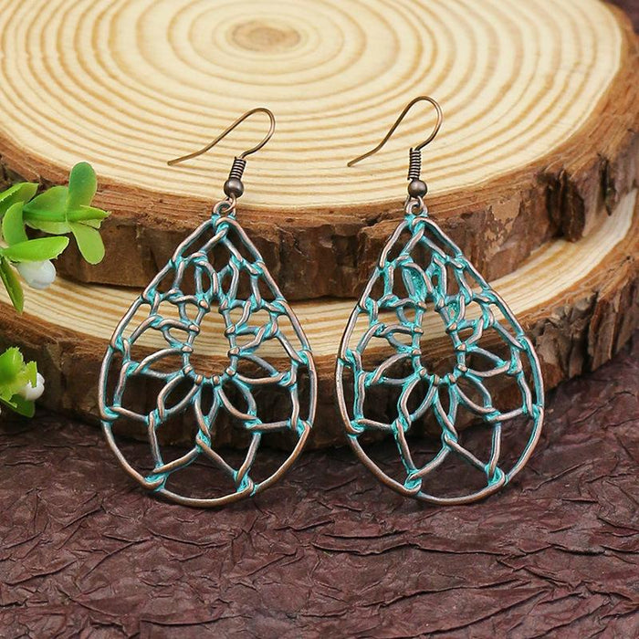 Retro geometric alloy national bronze Flower Leaf Earrings