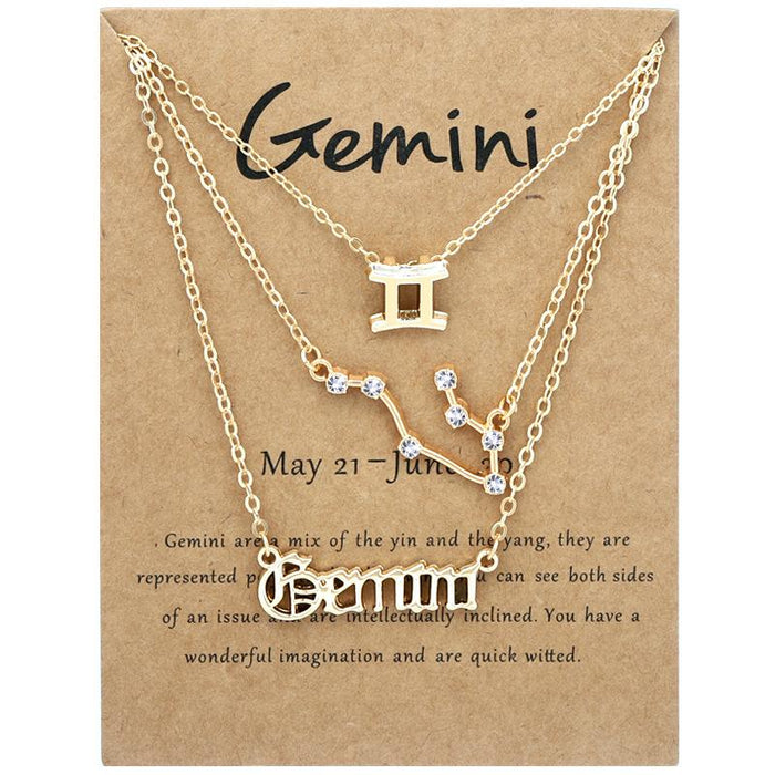 Twelve Constellations Retro Alphabet Symbol Diamond Set Three Piece Necklace