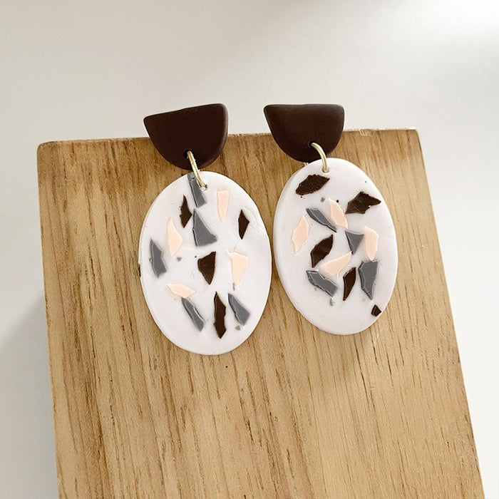 Handmade Soft Pottery Black and White Gray Geometric Earrings Jewelry