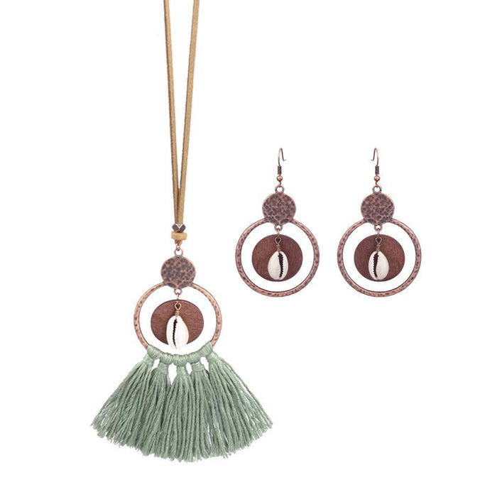 Fashion Exaggerated Geometric Hollowed Tassel Pendant Necklace Earrings Set