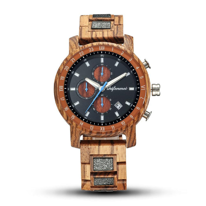 Men's Sports Multifunctional Wood Business Quartz Watch