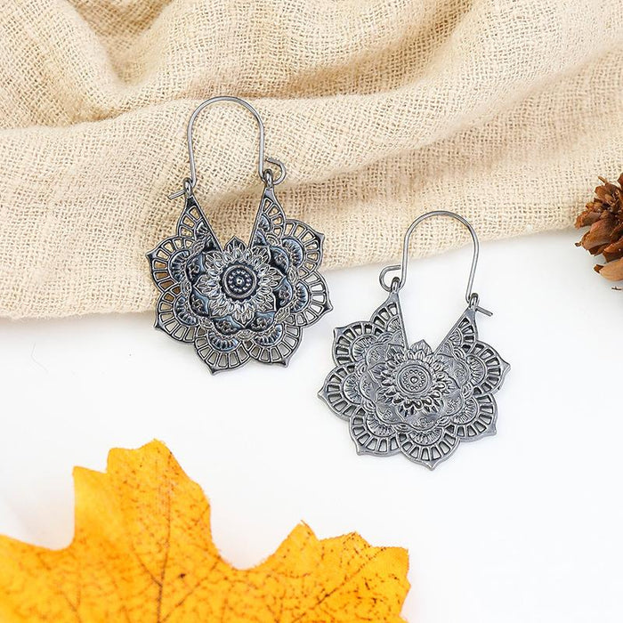 National Style Metal Hollowed Out Flower Earrings Jewelry