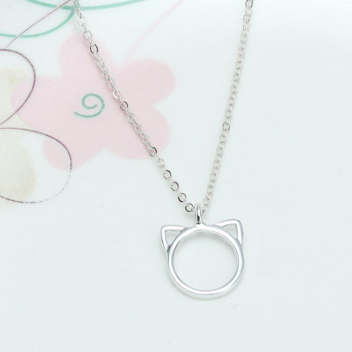 Hollowed Out Cat Ear Necklace Animal Pendant Card Clavicle Chain