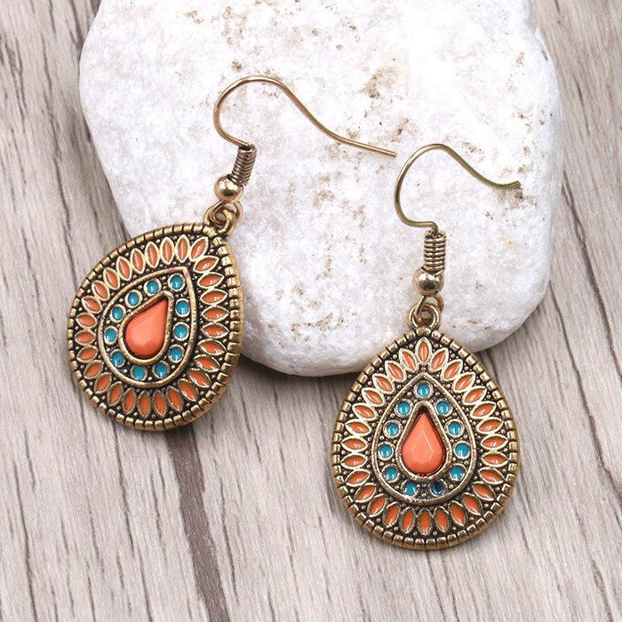 Creative Geometric Alloy Oil Drop Tassel Earrings Vintage Jewelry