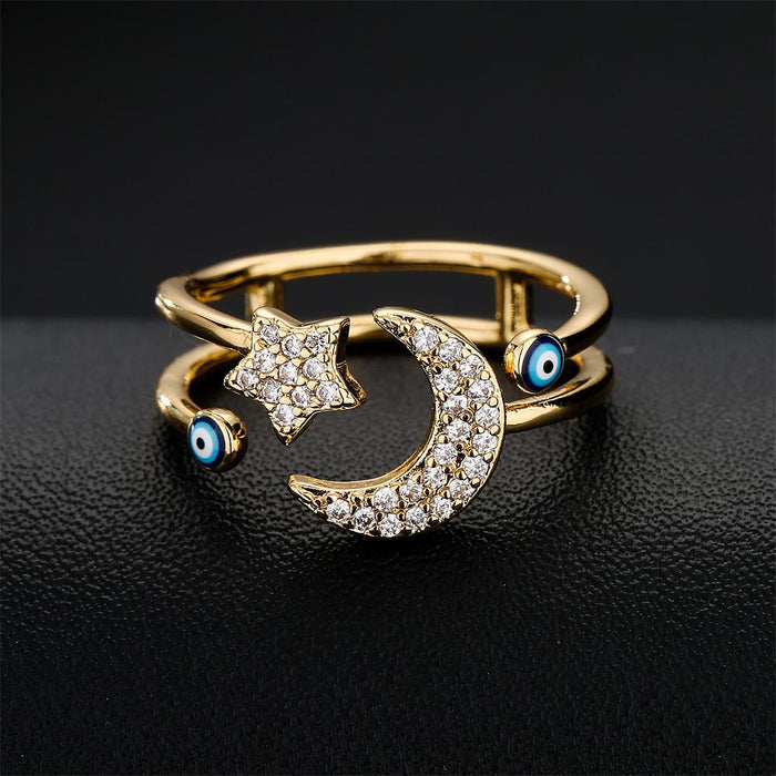 Fashion Star Moon Design Geometric Opening Ring