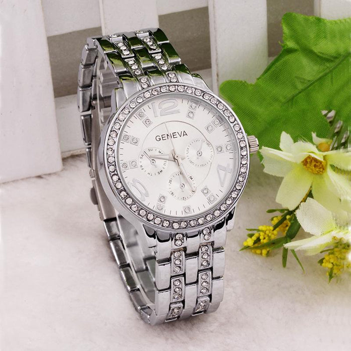 Female Rhinestone Stainless Steel Luxury Quartz Wristwatch