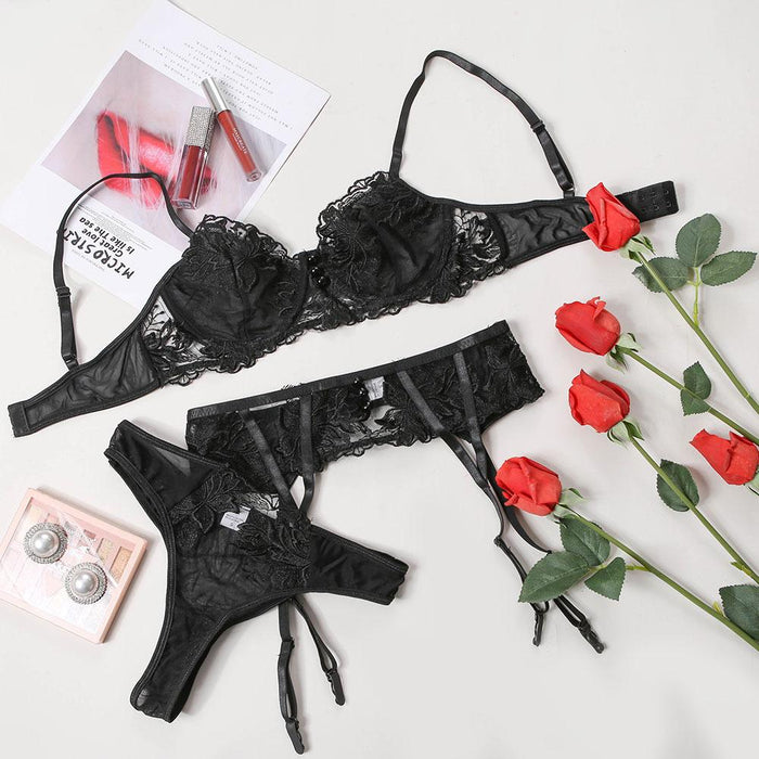 Lace Embroidery Underwear Sexy Lingerie Three-piece Set