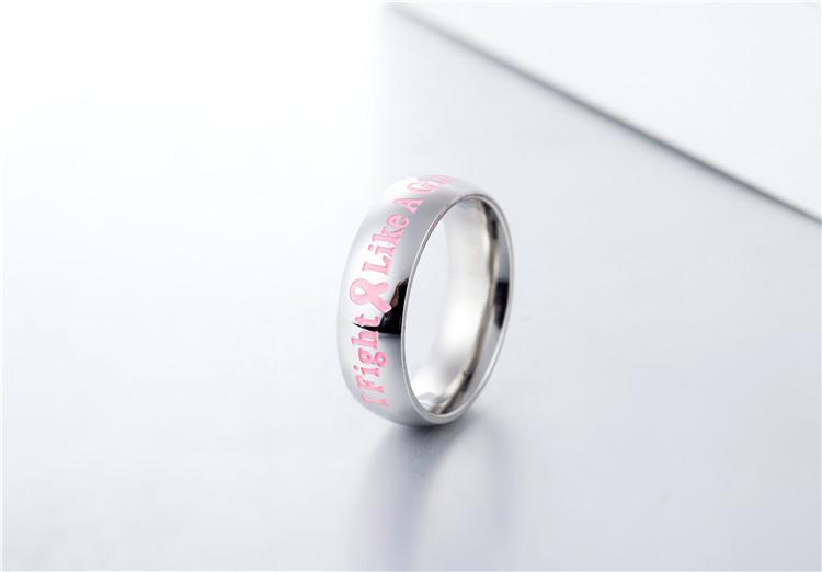 Fashion Creative Pink English Letter Bow Stainless Steel Ring