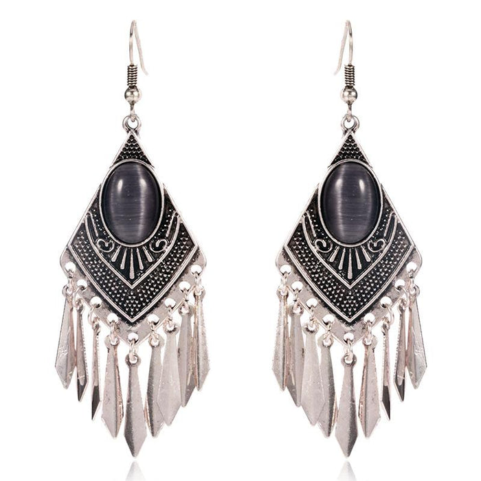 Fashion Diamond Alloy Creative Vintage Silver Tassel Earrings