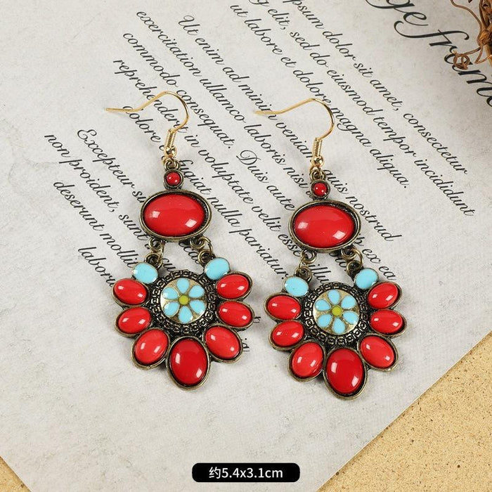 Multi-style Retro Earrings National Style Contrast Colorful Earrings