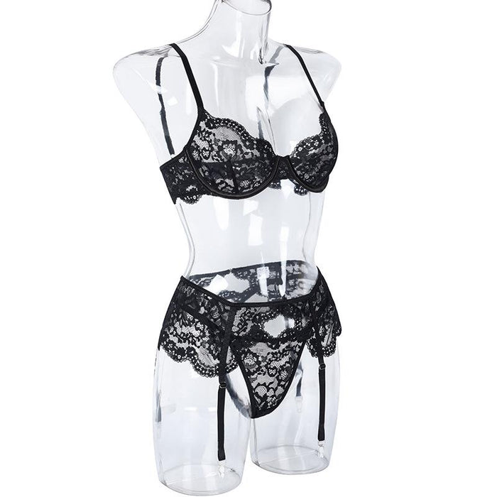 Sexy Lingerie Women's Lace Push Up Underwear Three-piece Set