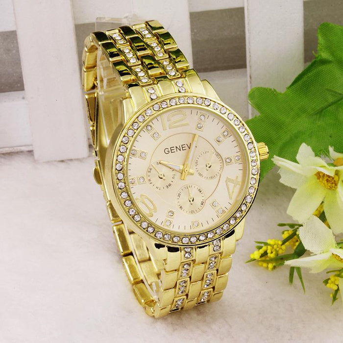 Female Rhinestone Stainless Steel Luxury Quartz Wristwatch