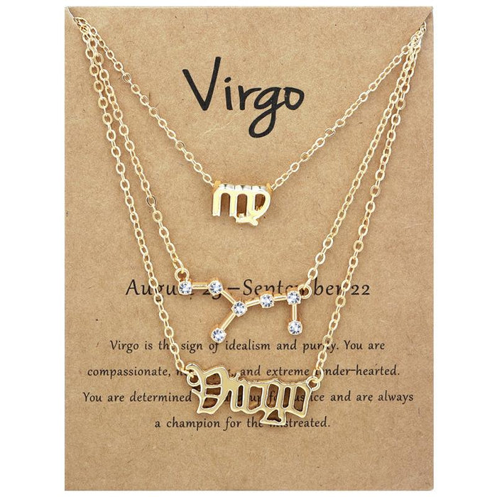 Twelve Constellations Retro Alphabet Symbol Diamond Set Three Piece Necklace