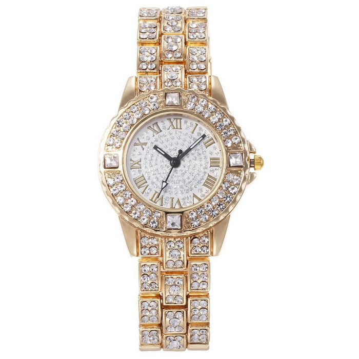 Rhinestone Stainless Steel Luxury Quartz Womens Wristwatch Female