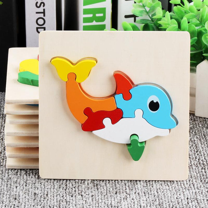 Children's Wooden Cartoon Animal Stereo Puzzle Toy