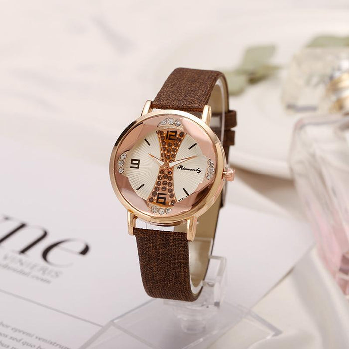 New Style Rhinestone Color Matching Leisure Personalized Leather Ribbon Watch Llz22224