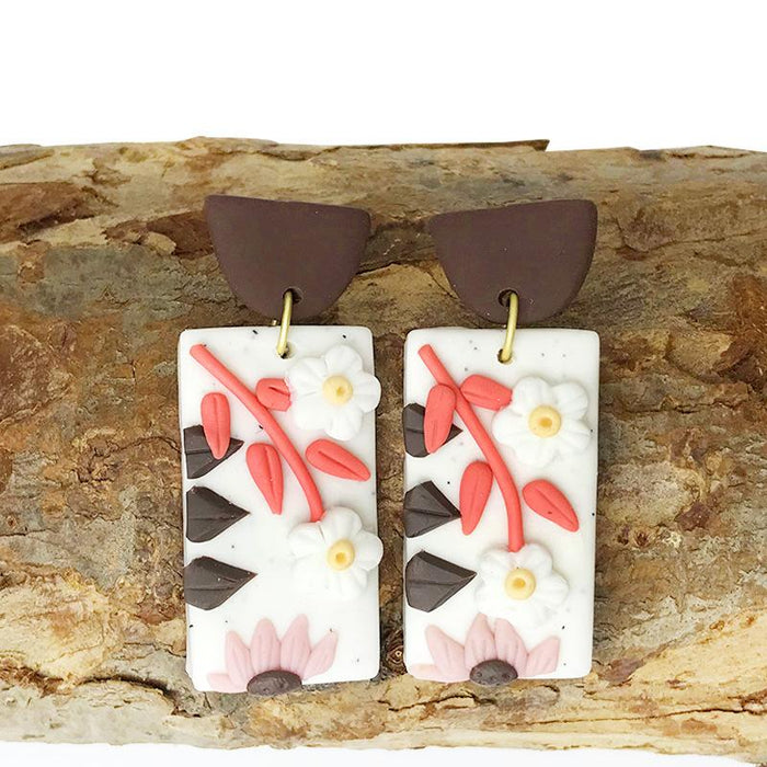 Handmade Flower Soft Pottery Earrings Retro Aesthetic Texture Earrings Sunflower Daisy Fashion Jewelry