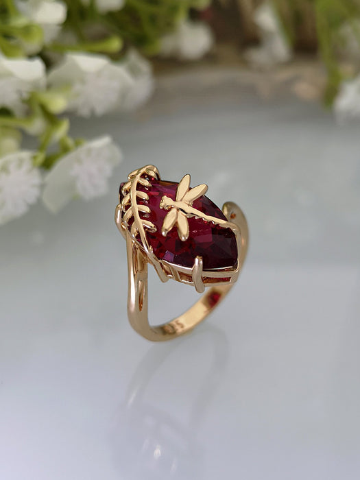 New Creative Dragonfly Touch Water Ruby Ring