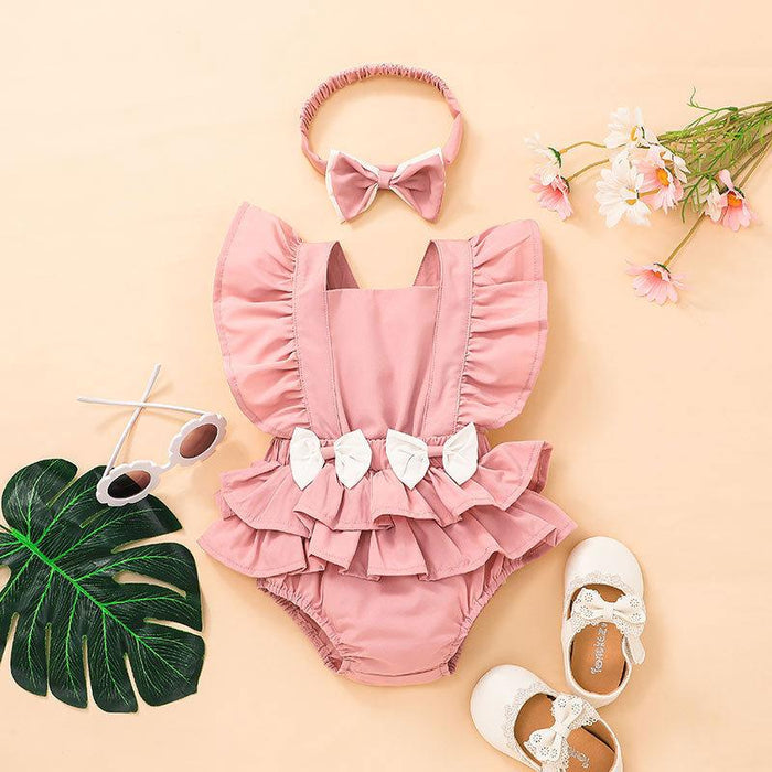 Baby Girl Pink Jumpsuit Headband Set