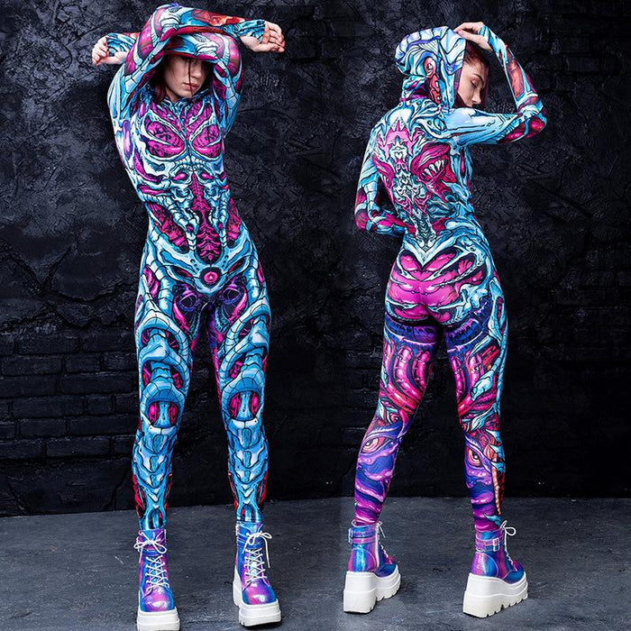 Women's New Printed Halloween Skull Costume Horror Zombie Jumpsuit Uniform