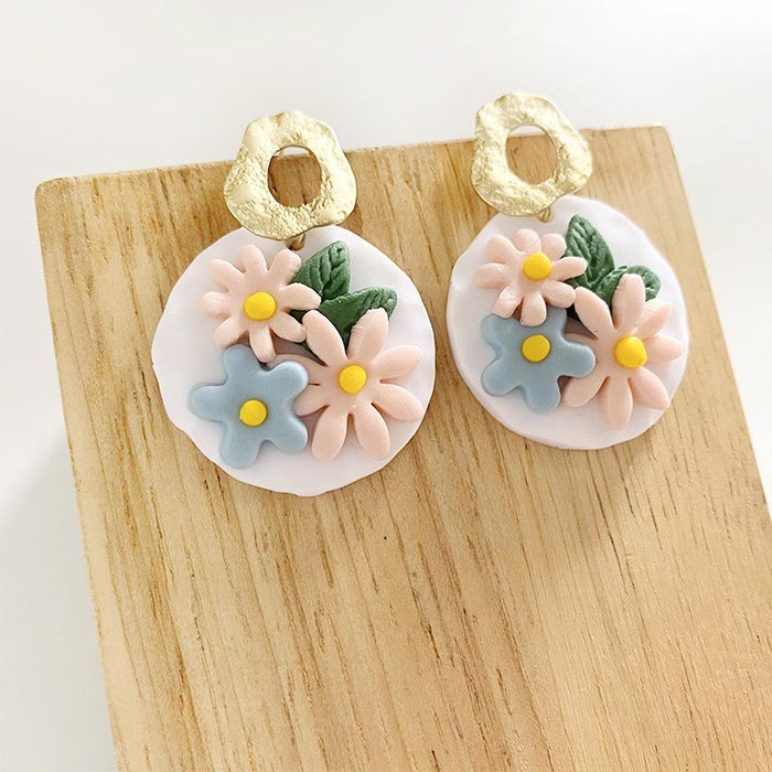 Handmade Flower Soft Pottery Earrings Retro Aesthetic Texture Earrings Sunflower Daisy Fashion Jewelry