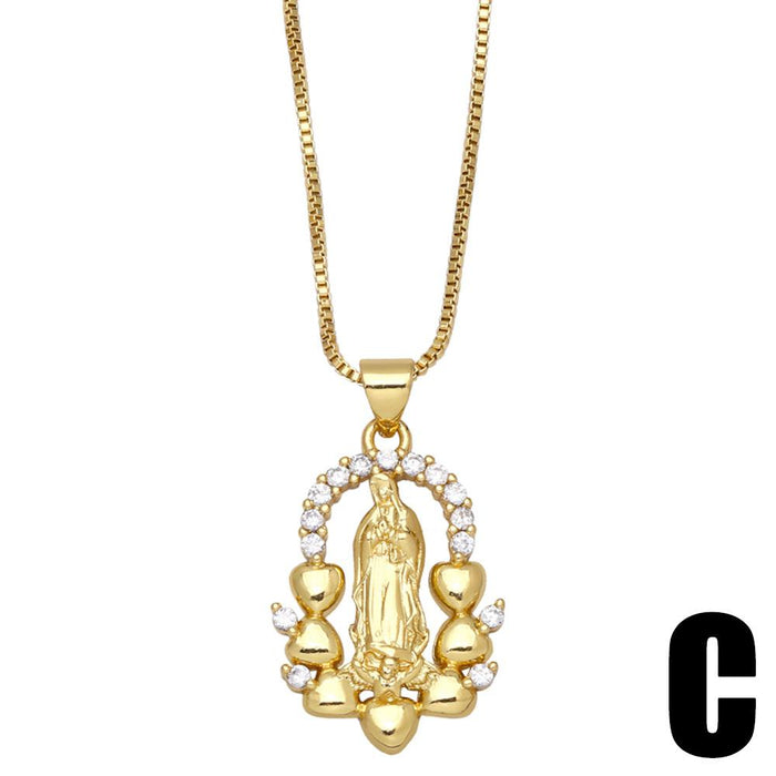 Virgin Mary of Love Pendant with Diamond Zircon Necklace